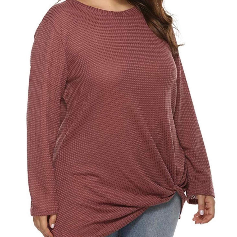 Twist Knot Waffle Knit Shirt Casual Tee Tunic